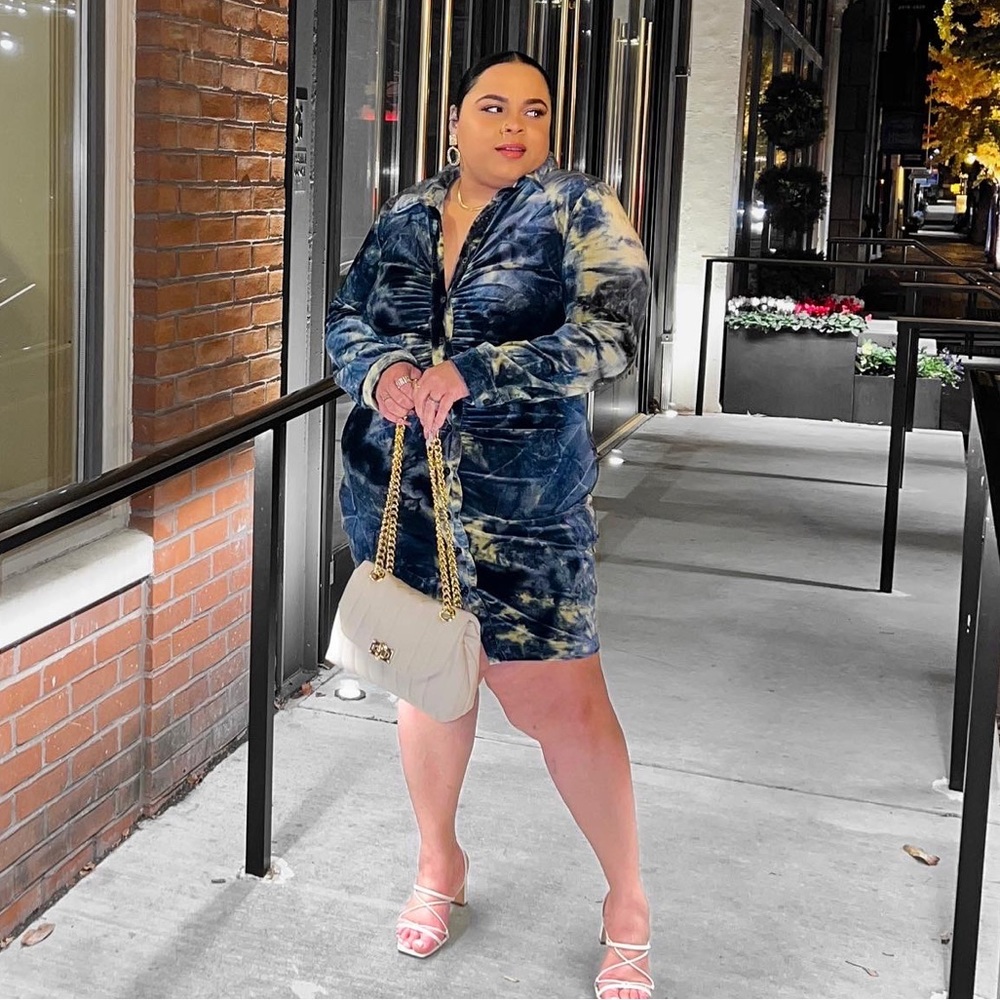 Shein Curve Button Down Tie Dye Ruched Bodycon Dress